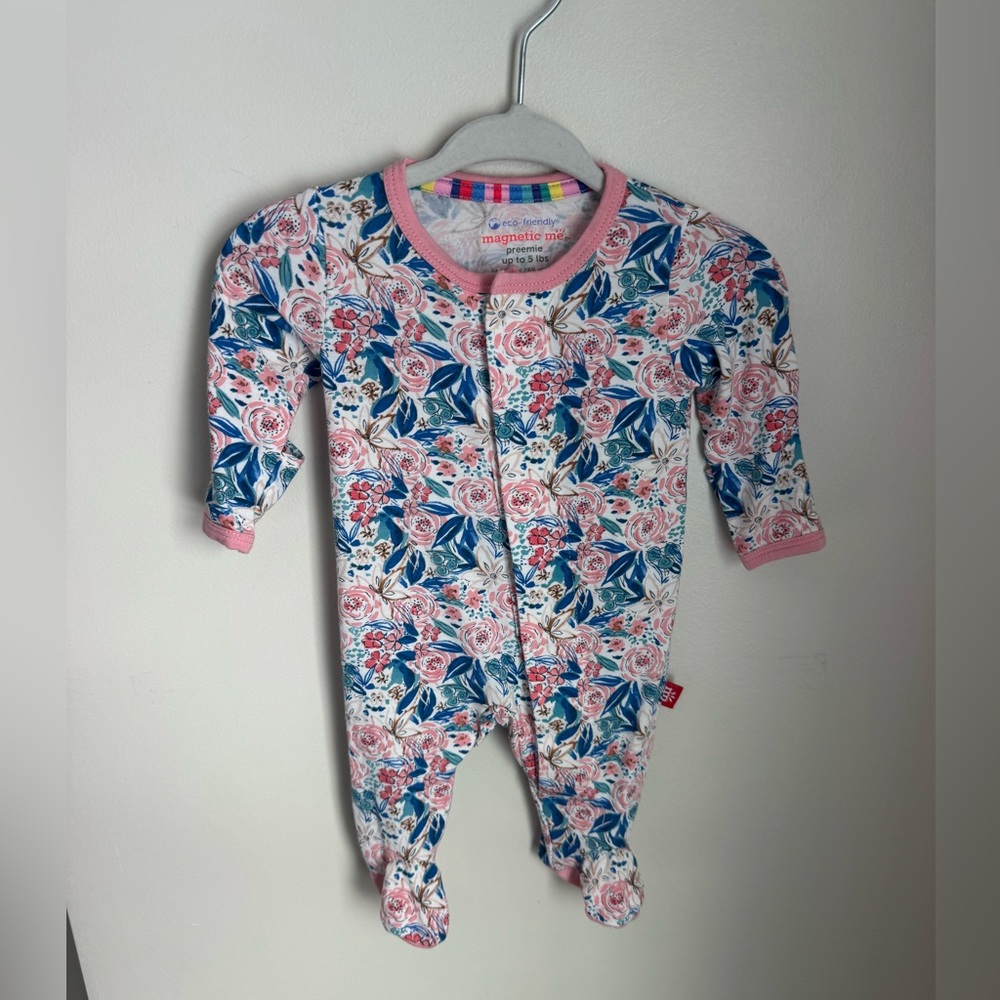 Magnetic Me Floral Footed Pajamas in Pink and Blue